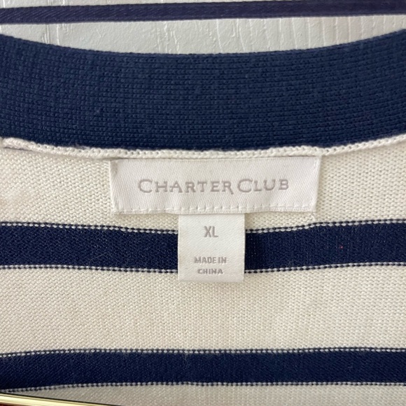 Charter Club Striped Navy and Cream Cardigan - Picture 3 of 3